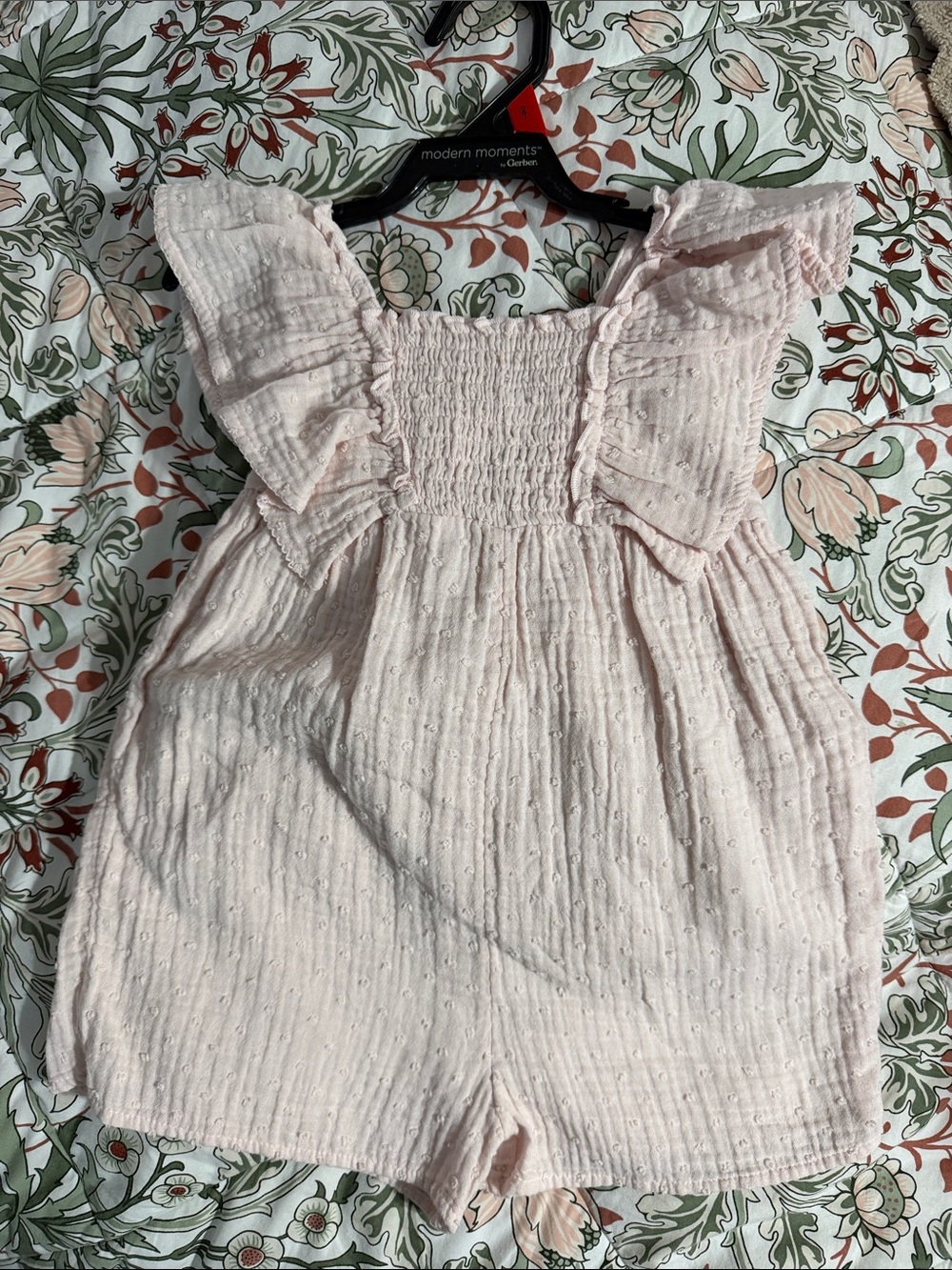 Girls' Light Pink Smocked Flutter Romper